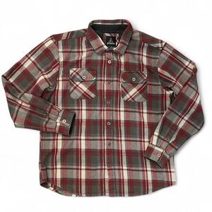 prAna Lybek Midweight Flannel Shirt Mens XL Red Plaid 100% Organic Cotton